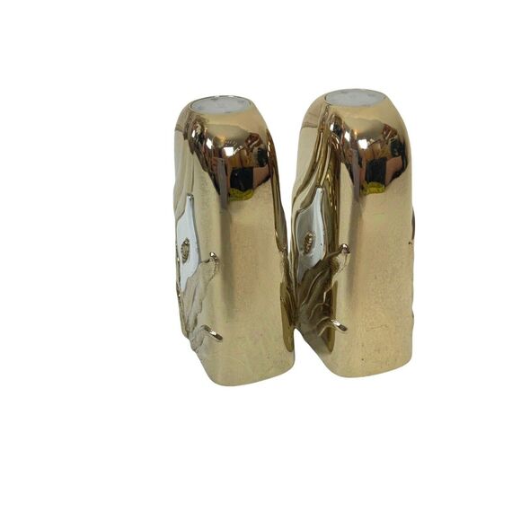 Art Nouveau Salt & Pepper Shakers Set Vtg Gold Tone White Calla Lily Decorative - Picture 3 of 16